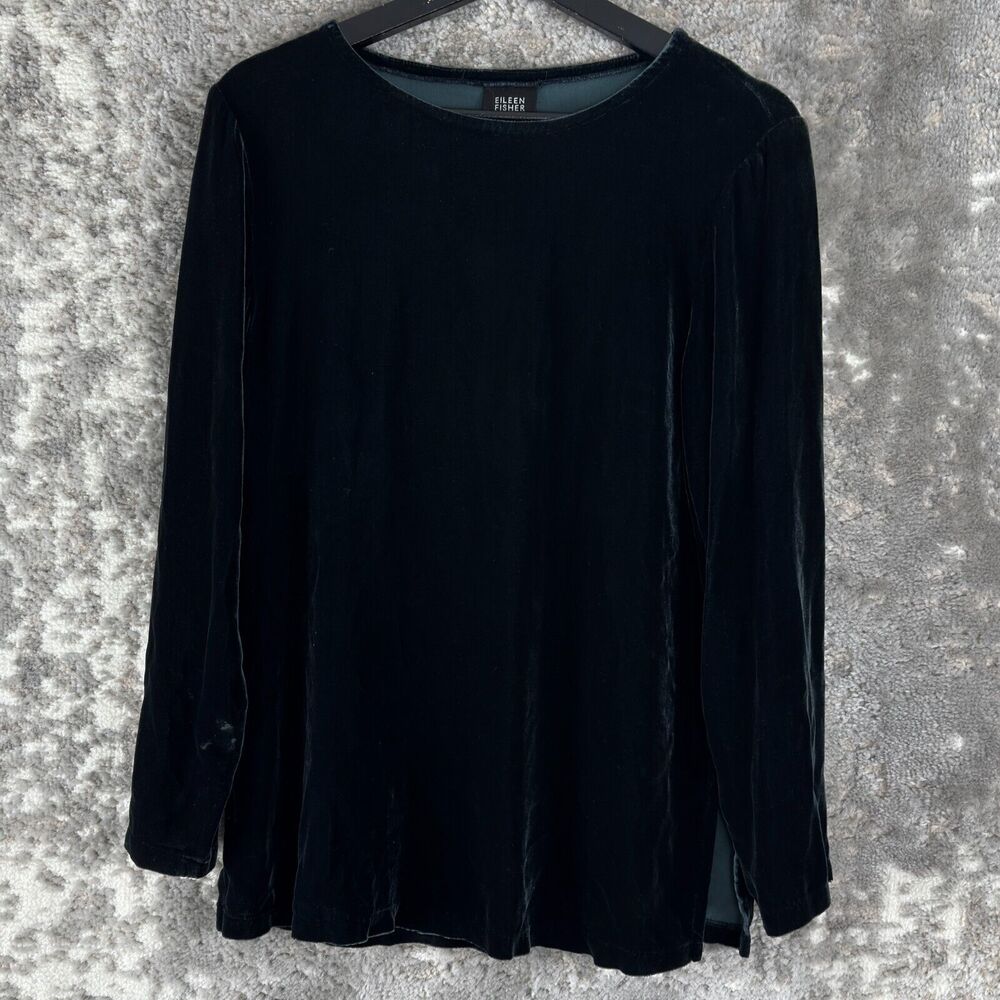 Eileen Fisher Size S Whimsigoth Witchy Velvet Silk Blend Top Black Long Sleeve
